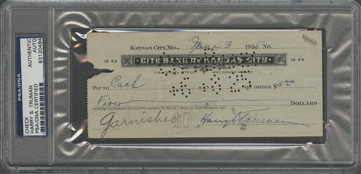 1925 Harry Truman Signed and Encapsulated Check (PSA/DNA)